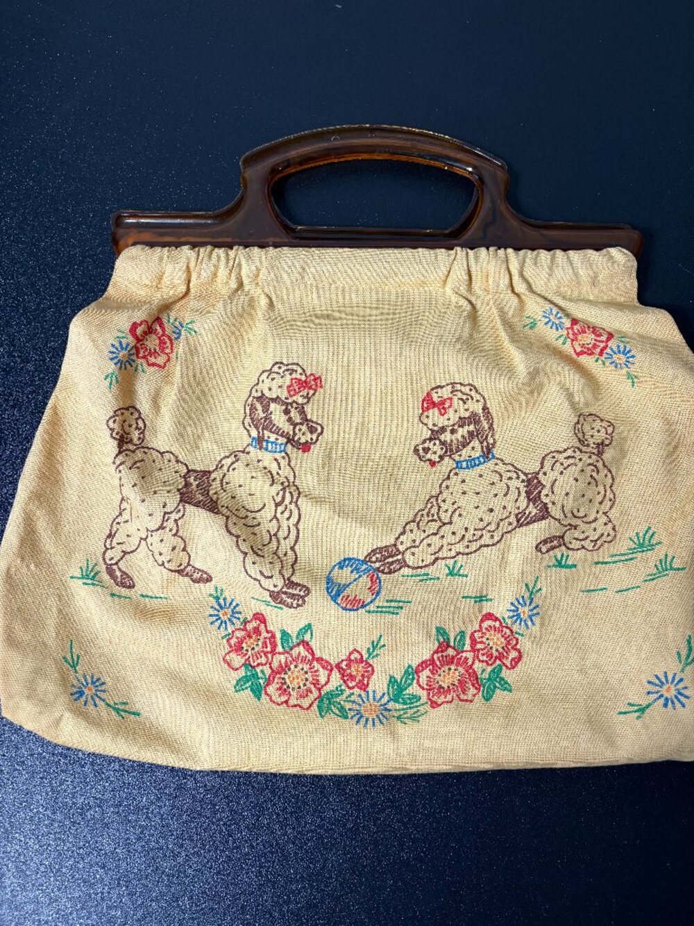 Vintage Poodle Print Handbag with Plastic Handles